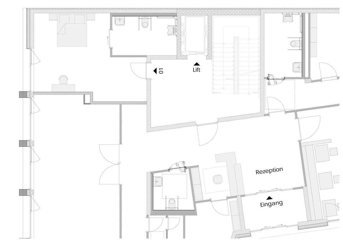 Zimmerplan vom Erdgeschoß Hotel Neues Pastorat